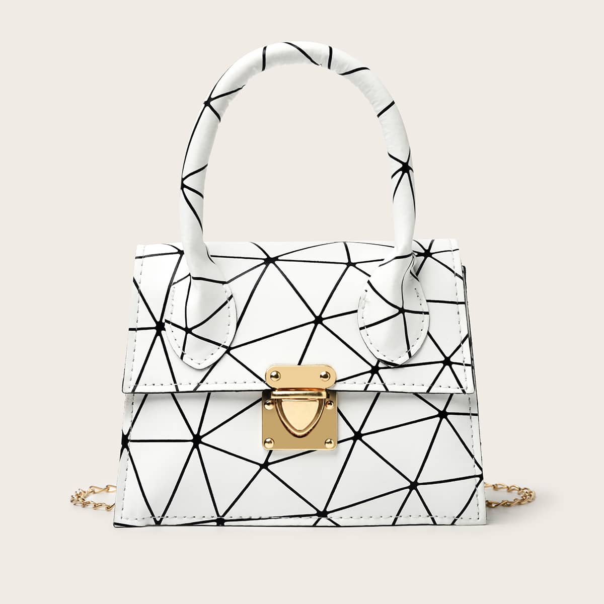 

Geo Graphic Chain Satchel Bag, White