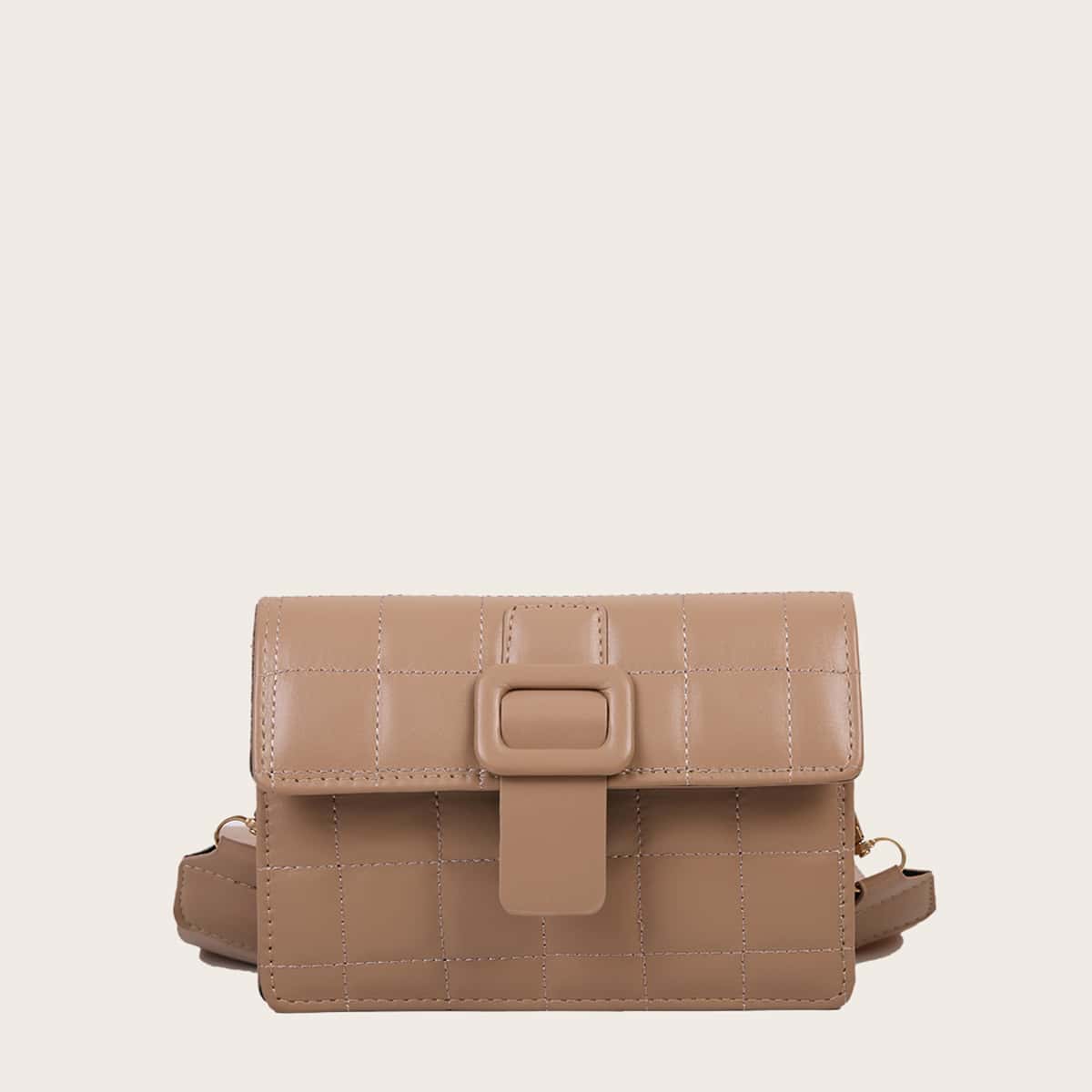 

Front Buckle Quilted Bag, Khaki
