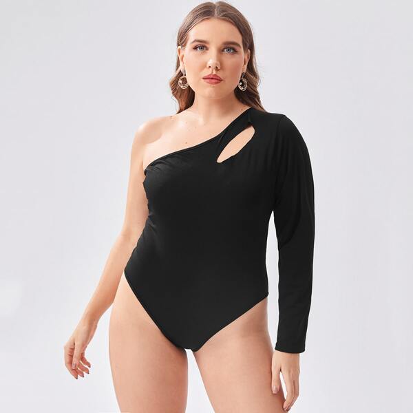 

Plus Cut Out One Shoulder Bodysuit, Black