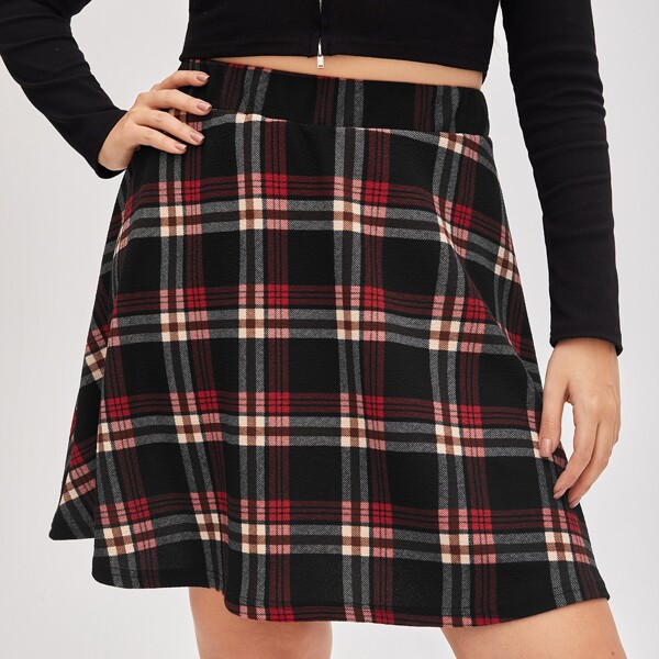 

Plus Tartan Flared Skirt, Multicolor