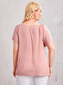 SHEIN Clasi Top Sólido De Manga Raglán Con Nudo Frontal Para Tallas Grandes