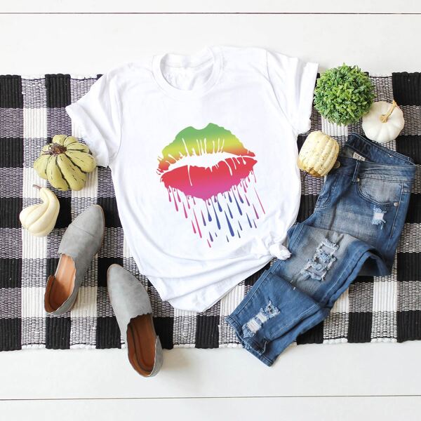 

Lip Print Short Sleeve Tee, White