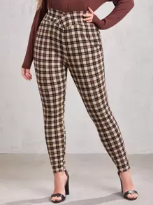 SHEIN Essnce 大碼交疊腰格紋褲子 - 彩色 - 查看 1