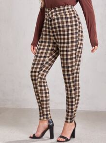 SHEIN Essnce 大碼交疊腰格紋褲子 - 彩色 - 查看 3