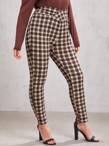 SHEIN Essnce 大碼交疊腰格紋褲子 - 彩色 - 查看 4