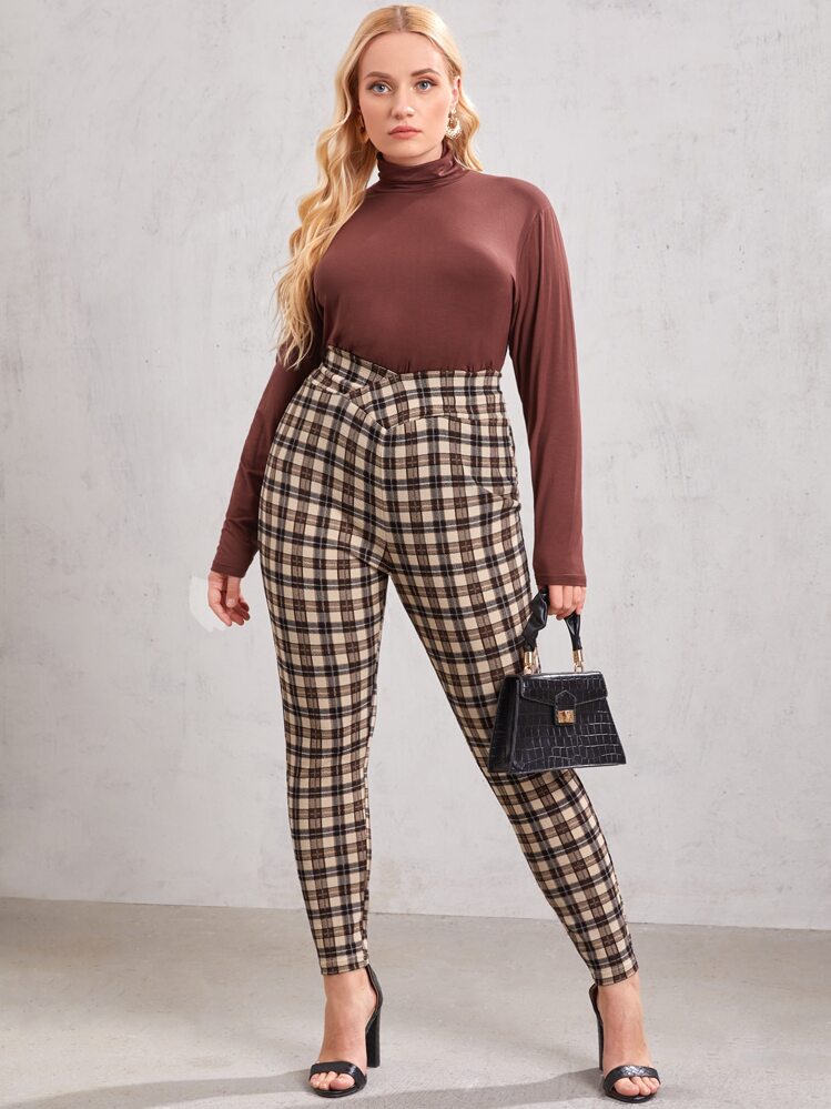 SHEIN Essnce Quần Plus Size Bất đối xứng kẻ sọc Giải trí - Nhiều màu - Xem 5