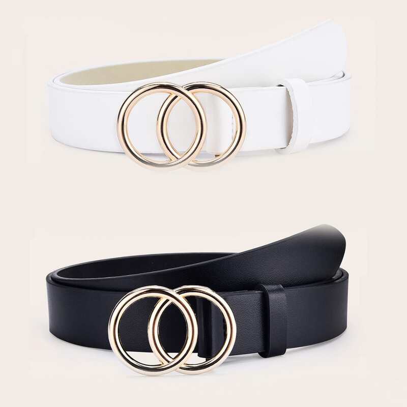 

2pcs Round Buckle Belt, Multicolor
