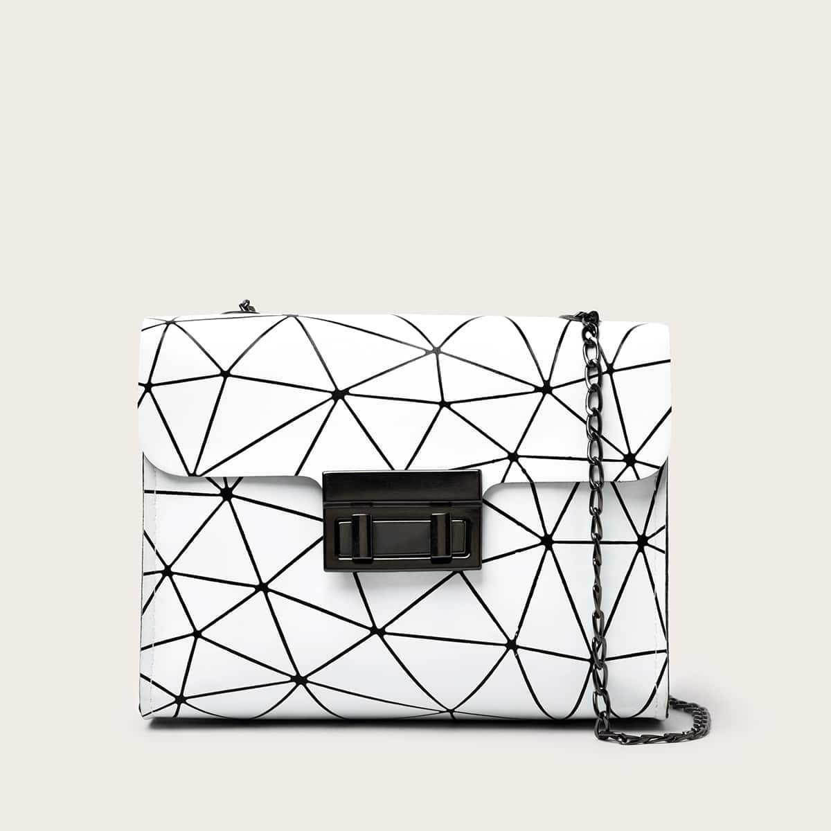 

Geometric Line Chain Bag, White