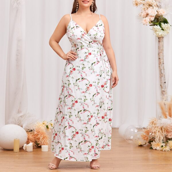 

Plus Allover Floral Tie Side Cami Dress, White