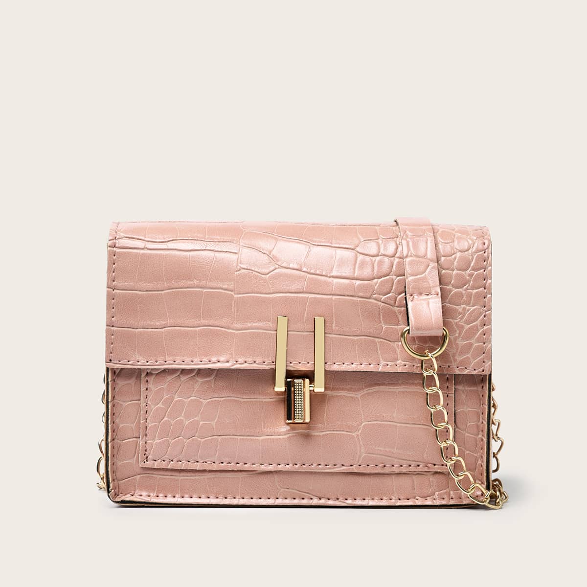 

Croc Effect Chain Bag, Pink