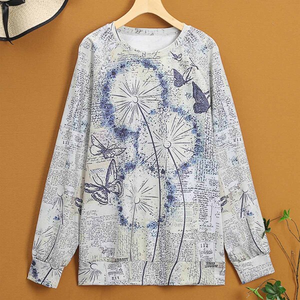 

Plus Dandelion And Butterfly Print Sweatshirt, Multicolor