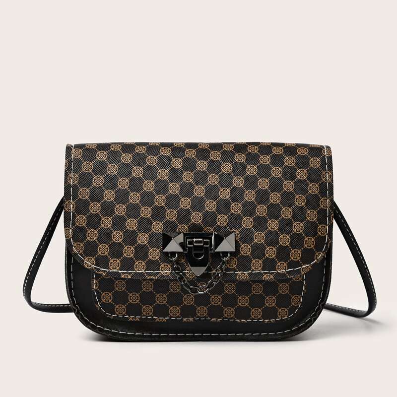

Allover Print Flap Bag, Brown