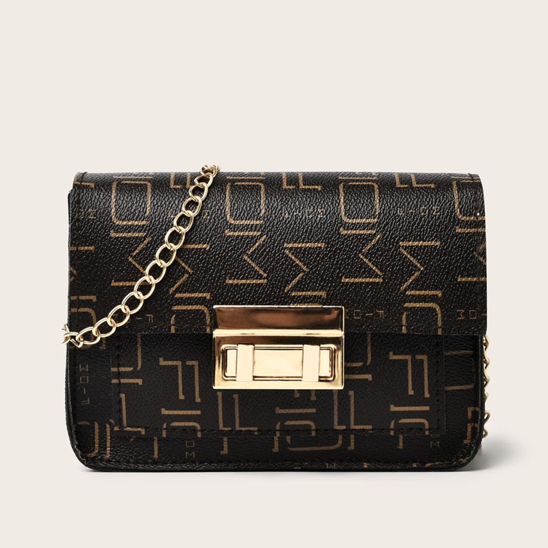 

Geometric Print Flap Bag, Brown