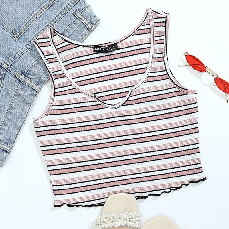 

Striped Lettuce Trim Tank Top, Multicolor