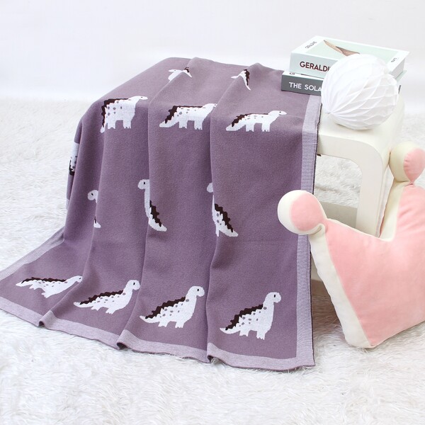 

Kids Cartoon Dinosaur Pattern Knit Blanket, Mauve purple
