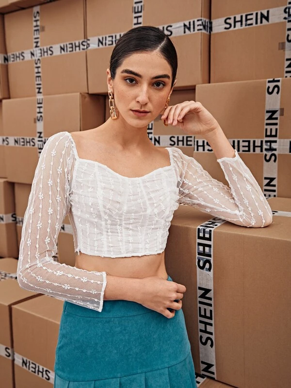 sheer top shein