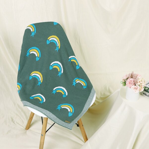 

Kids Rainbow Pattern Knit Blanket, Dark green