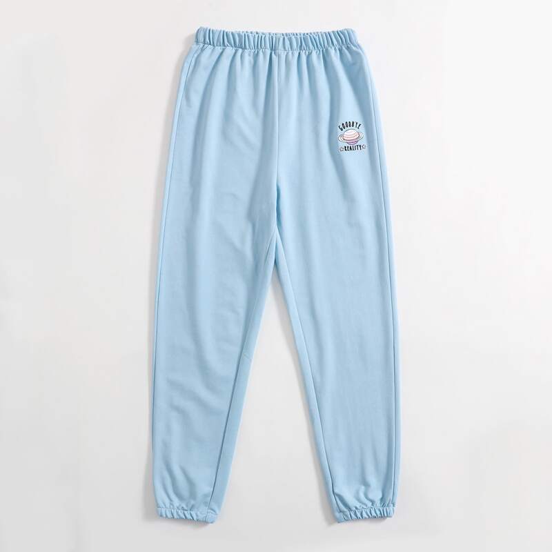 

Letter Planet Embroidery Sweatpants, Baby blue