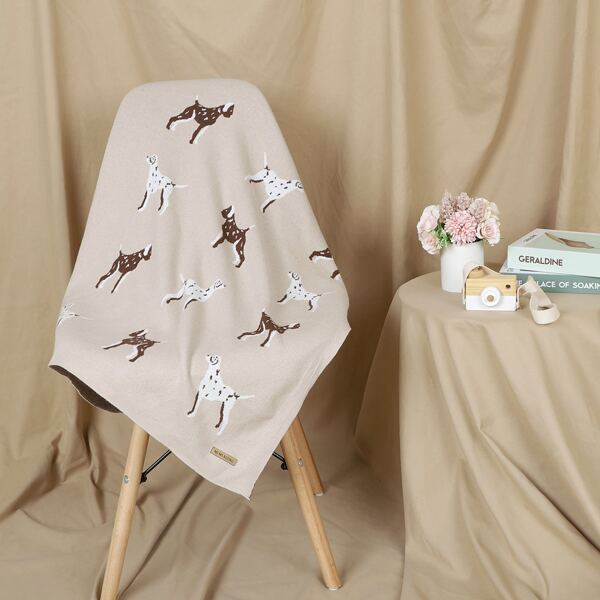 

Kids Dog Pattern Knit Blanket, Beige