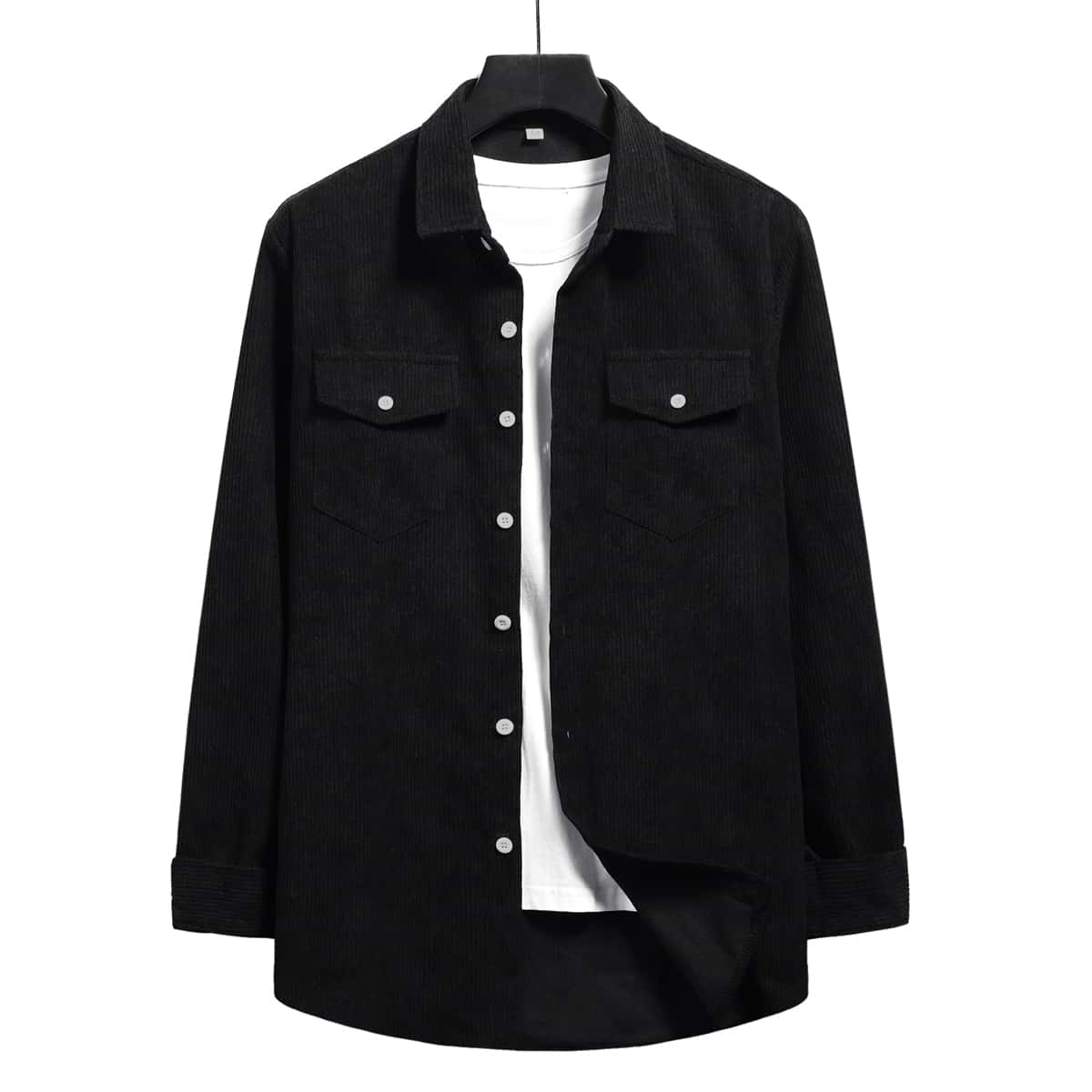 

Guys Corduroy Flap Pocket Button Front Shirt, Black