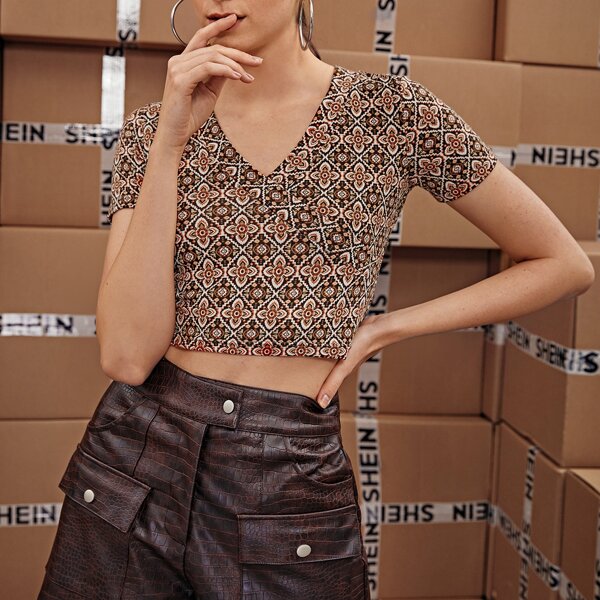 

Allover Print Crop Top, Multicolor