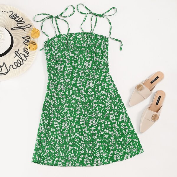 

Knot Shoulder Ditsy Floral Cami Dress, Green