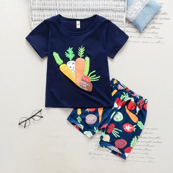 

Toddler Boys Vegetable Print Tee With Shorts, Multicolor