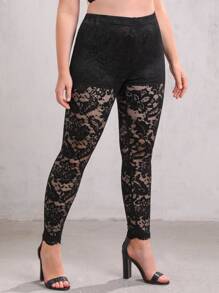 SHEIN Leggings de talla grande Transparente Liso Sexy - Negro - Ver 4