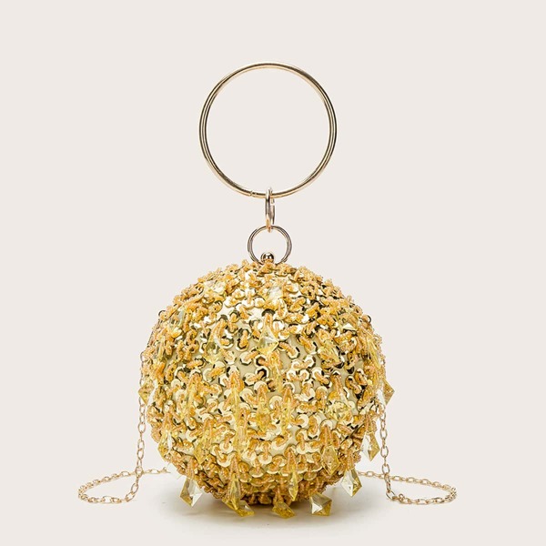 

Mini Sequin Decor Ball Design Clutch Bag, Gold
