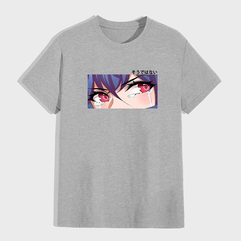 

Men Cartoon And Japanese Letter Graphic Tee, Light grey