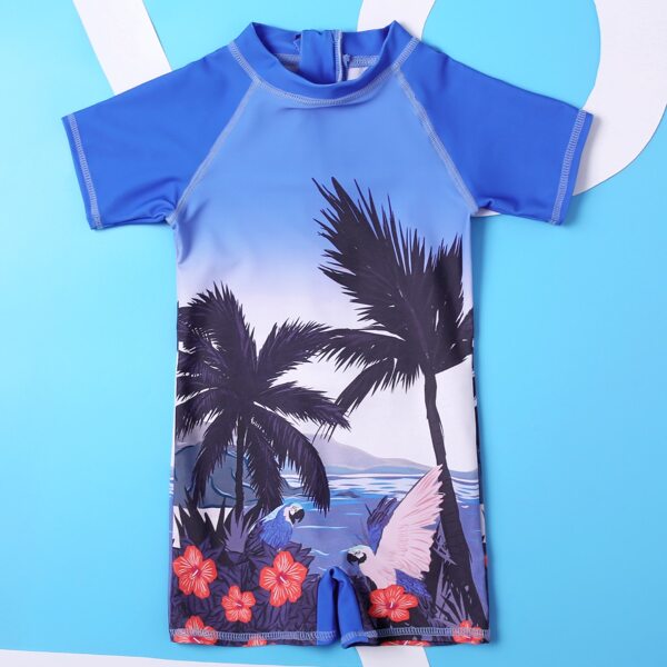 

Toddler Boys Palm Tree Print One Piece Swimsuit, Multicolor