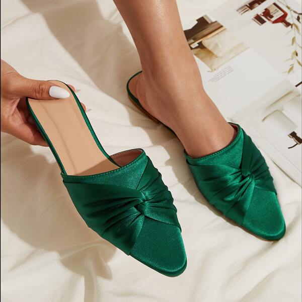 

Twist Design Point Toe Mules, Green