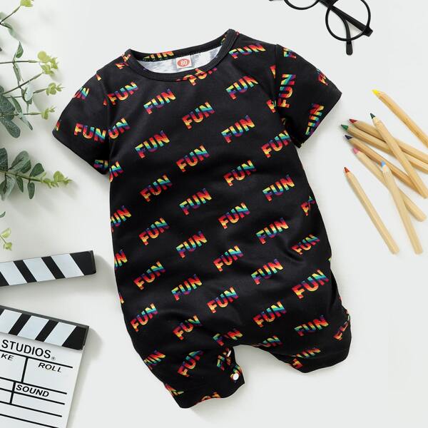 

Baby Girl Letter Graphic Tee Romper, Black