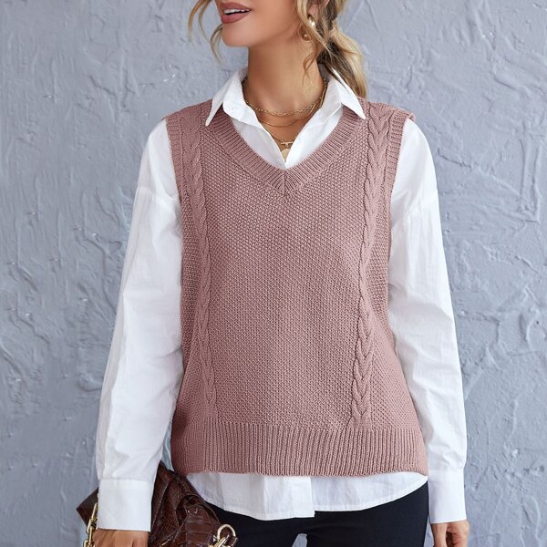 

Cable Knit Sweater Vest, Dusty pink