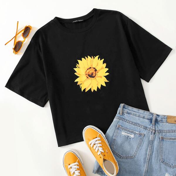 

Sunflower Print Tee, Black