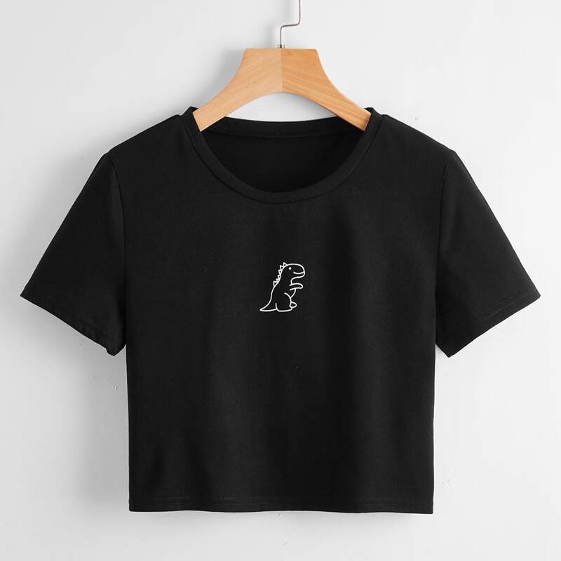 

Cartoon Dinosaur Tee, Black