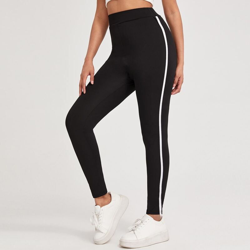 

Striped Tape High Waist Leggings, Black