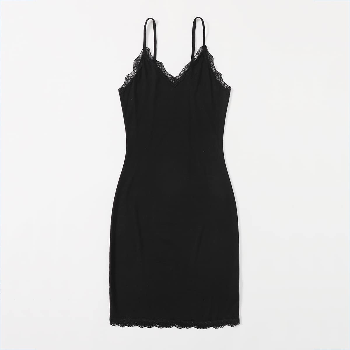 

Contrast Lace Cami Dress, Black