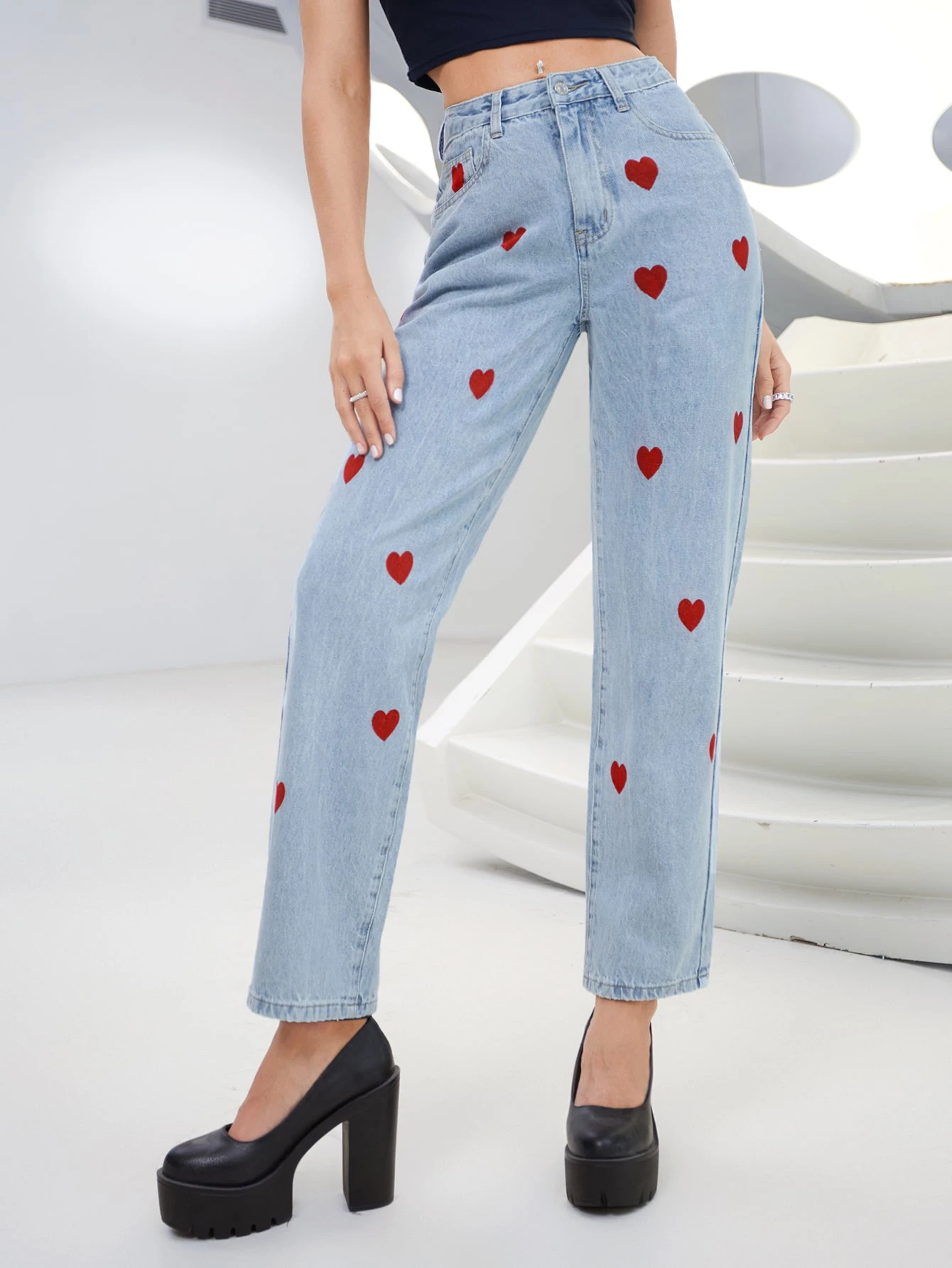 ボタン ハート ジーンズ