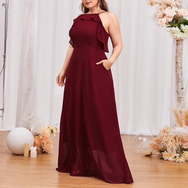 

Plus Ruffle Trim Maxi Cami Dress, Maroon