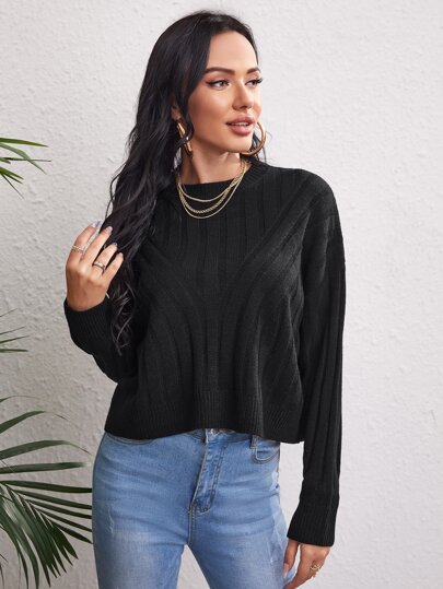 Drop Shoulder Rib-knit Oversized Sweater