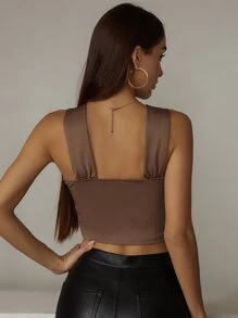 SHEIN Privé Halterneck Ruched Front Slit Hem Crop Top