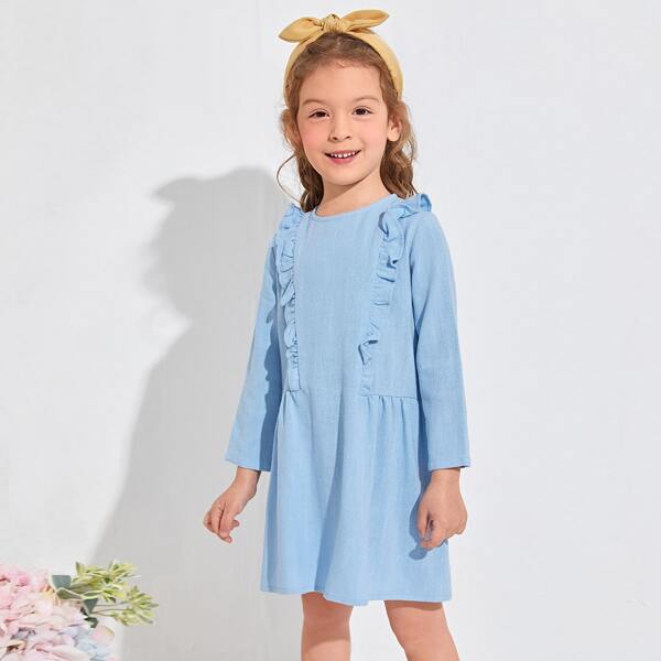 

Toddler Girls Ruffle Trim Smock Dress, Baby blue