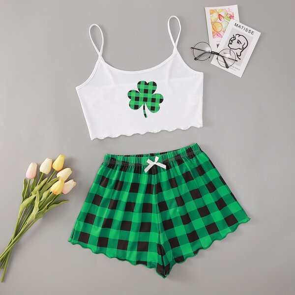 

Gingham Scallop Hem Pajama Set, Multicolor