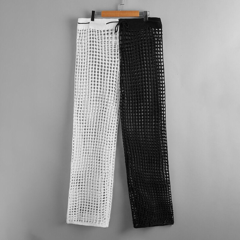 

Spliced Colorblock Crochet Pants, Black and white