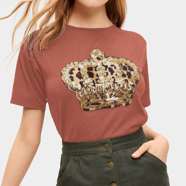 

Crown Contrast Sequin Tee, Rusty rose