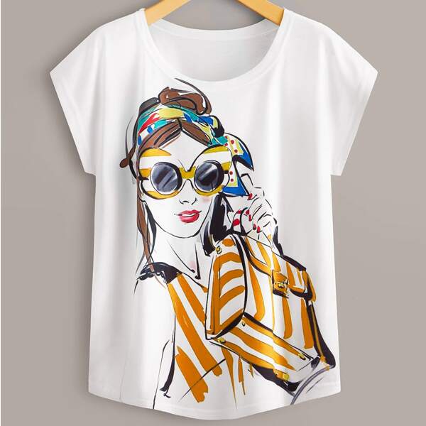

Figure Graphic Round Neck Tee, White