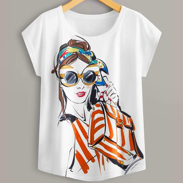

Figure Graphic Round Neck Tee, White