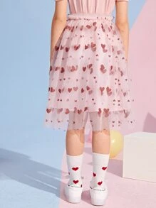 SHEIN 女孩心形圖案覆蓋網紗半身裙 - 彩色 - 查看 2