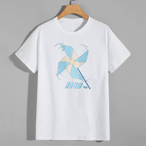 

Men Cartoon And Letter Graphic Tee, White